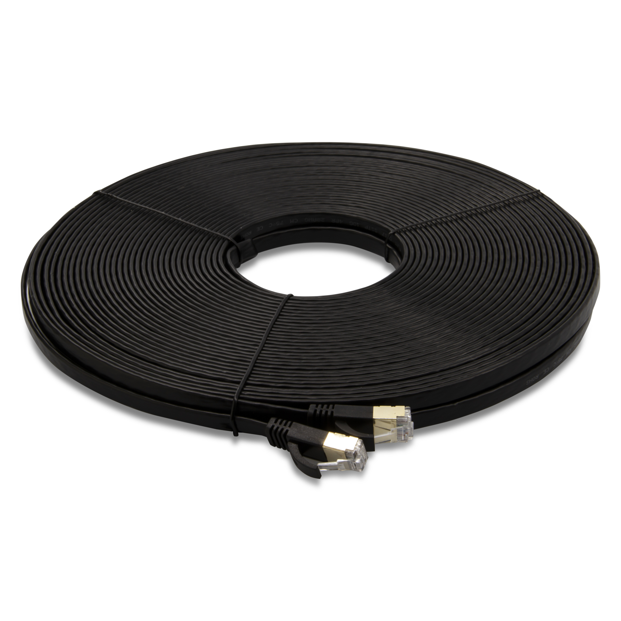 Triplett CAT7FL-100BK FLAT CAT7 10GBPS Professional Grade, SSTP 28AWG, Stranded Patch Cable 100' Black